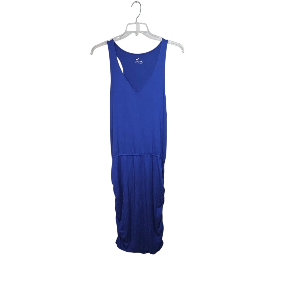 Stem Nordstrom Women's Blue Ruched Sides Modal Spandex Knit V-Neck Dress Size XL